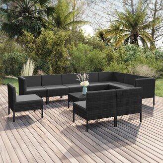 11 Piece Patio Lounge Set with Cushions Poly Rattan Black-AG