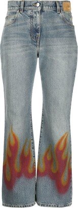 Flame-Print Flared Jeans