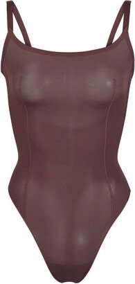 Sheer Sculpt Thong Bodysuit | Cocoa