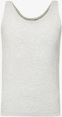 Womens Heather Grey Comfort Scoop-neck Stretch Cotton-blend Vest top