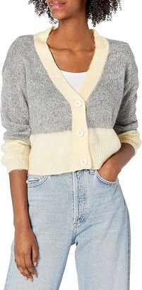 Women's Block Cropped Cardigan (Charcoal/Vanilla Bean) Women's Sweater