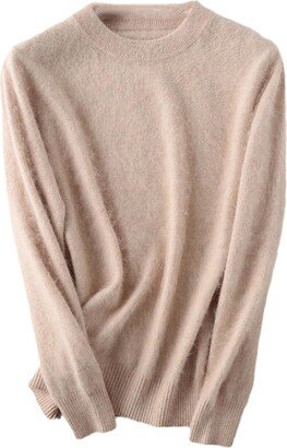 SaoBiiu Cashmere Sweater Women Pullover Autumn Winter Thick Warm Crew Neck Jumper Beige 3XL