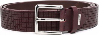 Grid-Imprint Leather Belt