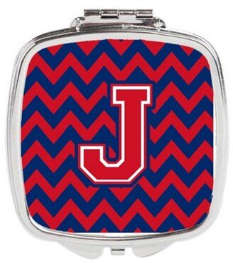 CJ1054-JSCM Letter J Chevron Yale Blue & Crimson Compact Mirror