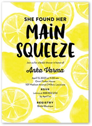 Bridal Shower Invitations: Main Squeeze Bridal Shower Invitation, Yellow, 5X7, Luxe Double-Thick Cardstock, Square