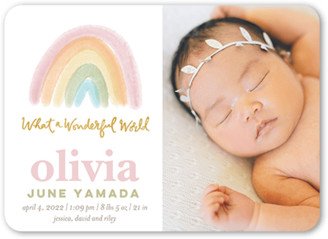 Birth Announcements: Painted Rainbow Birth Announcement, Pink, 5X7, Standard Smooth Cardstock, Rounded