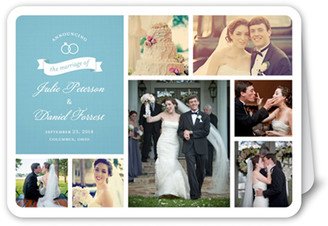 Wedding Announcements: Wedding Rings Collage Wedding Announcement, Blue, Matte, Folded Smooth Cardstock, Rounded