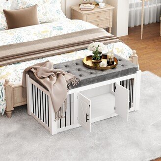 FAMAPY White Furniture-Style Dog Crate w/Padded Seat and Secure Locking Door