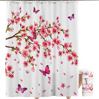 Collections Etc Cherry Blossoms and Butterflies Shower Curtain