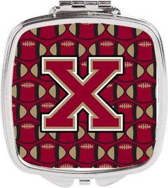 CJ1078-XSCM Letter X Football Garnet & Gold Compact Mirror