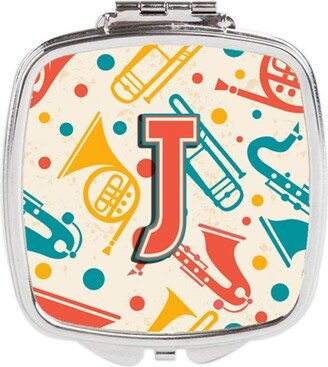 CJ2001-JSCM Letter J Retro Teal Orange Musical Instruments Initial Compact Mirror