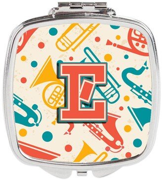 CJ2001-ESCM Letter E Retro Teal Orange Musical Instruments Initial Compact Mirror