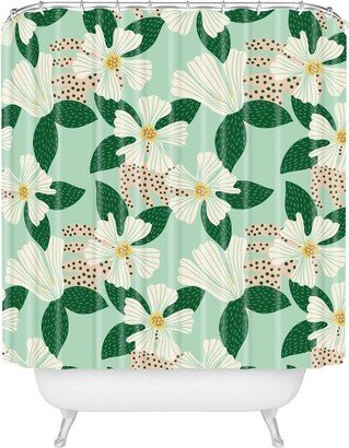 Hello Sayang Urban Jungle Hibiscus Shower Curtain Green