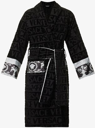 ens Black/grey Logo and Baroque-print Cotton-towelling Robe