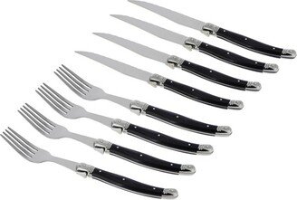 8pc Stainless Steel Laguiole Faux Onyx Cutlery Set Black