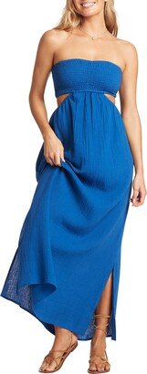 Smocked Bodice Cotton Seersucker Cover-Up Dress