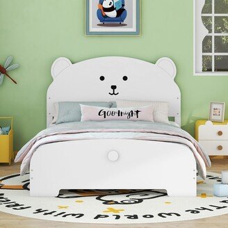 Telepassa Wood Platform Bed with Bear-shaped Headboard