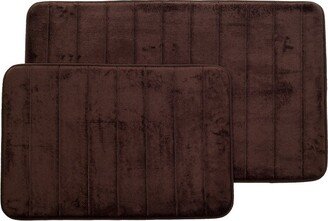 2pc Memory Foam Striped Bath Mat Set Brown - Yorkshire Home