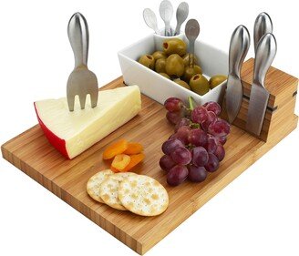 Buxton Bamboo Cheese Board Set with 4 Tools