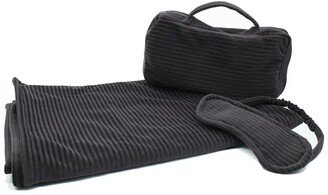 Travel Wrap/Throw, Eyemask And Zipper Bag With Handle In Solid Color In Ribbed Stitch-AA