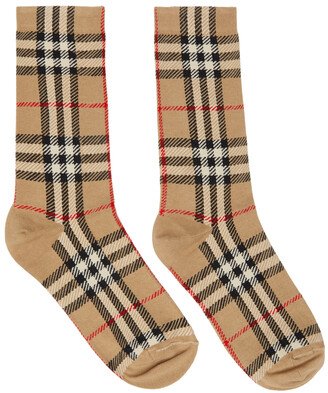 Beige Intarsia Check Mid Socks