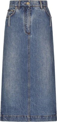 Logo-Plaque Midi Denim Skirt