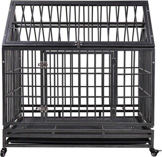 IGEMAN Heavy-Duty Metal Dog Kennel, Pet Cage Crate w/ 4 Wheels