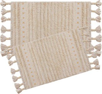 Overtufted Cotton Fringe 2-Piece Bath Rug Set, 17 x 32 and 20 x 40