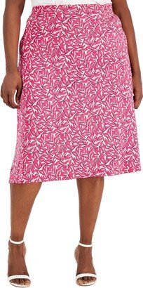 Plus Womens Print Calf Midi Skirt