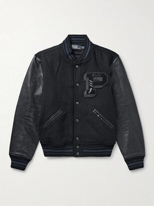Logo-Appliquéd Embroidered Leather and Wool-Blend Varsity Jacket