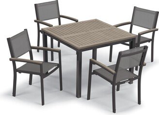 Travira 39-inch Carbon Tekwood Square Dining Table with Titanium Armchairs