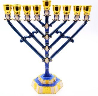 Hand Made Big Jeweled Menorah. With Swarovski Crystals & Blue Enamel Gold Plating