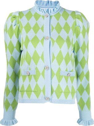 Diamond-Pattern Buttoned Cardigan