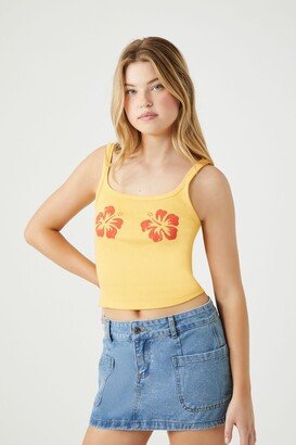 Women's Flower Graphic Cropped Cami in Yellow Medium