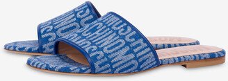 All-over Logo Denim Flat Sandals