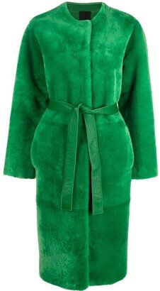 Tied-Waistband Faux-Fur Coat