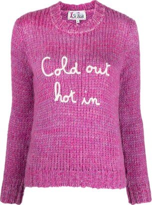 Embroidered-Slogan Crew-Neck Jumper