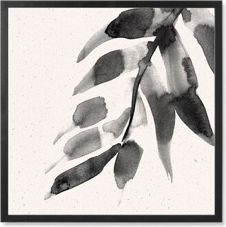 Photo Tiles: Watercolor Minimalist Leaf - Black Photo Tile, Black, Framed, 8X8, Black