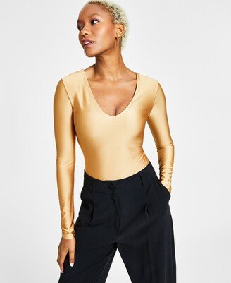 Women's Shine V-Neck Long-Sleeve Bodysuit, Created for Macy's