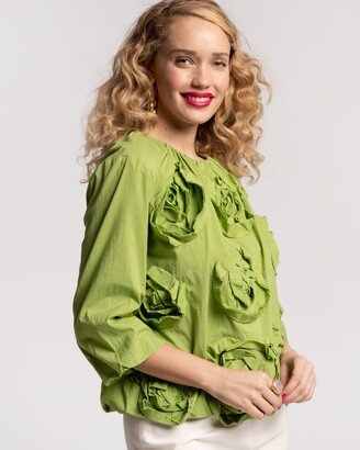 Emily Ruched Flower Top Green