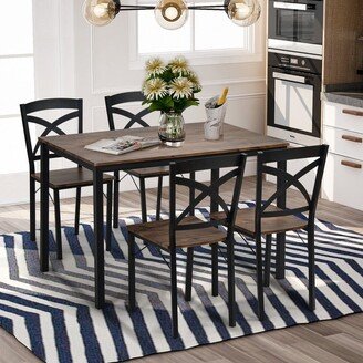 5-Piece Industrial Wooden Dining Set-AA