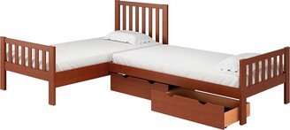 Aurora Corner L-Shaped Twin Wood Bed Set With Storage Drawers