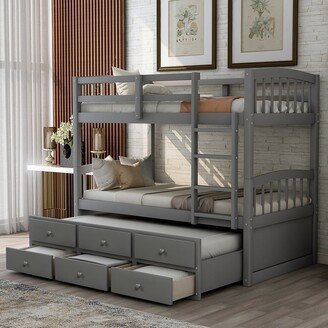 Twin Bunk Bed with Ladder Safety Rail Trundle and 3 Drawers