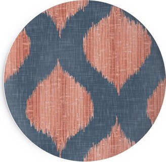 Salad Plates: Lela Ikat - Navy And Coral Salad Plate, Blue