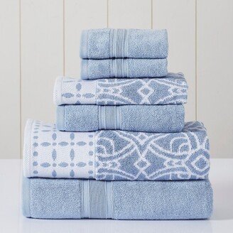 Modern Threads 6 Piece Yarn Dyed Jacquard/Solid Towel Set, Monroe, Blue