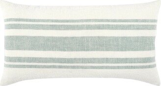 14 x 26 Accent Lumbar Throw Pillow, Stripe Design, Eucalyptus, White, Green - White