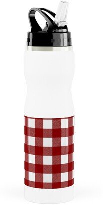 Photo Water Bottles: Traditional Red Buffalo Plaid Stainless Steel Water Bottle With Straw, 25Oz, With Straw, Red