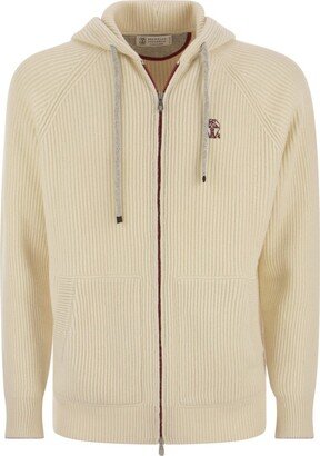 Logo Embroidered Zipped Knitted Cardigan