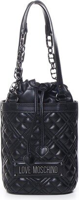 Logo-Lettering Chain-Linked Quilted Bucket Bag