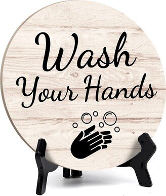 Round Wash Your Hands, Decorative Bathroom Table Sign With Acrylic Easel | 5 X 5